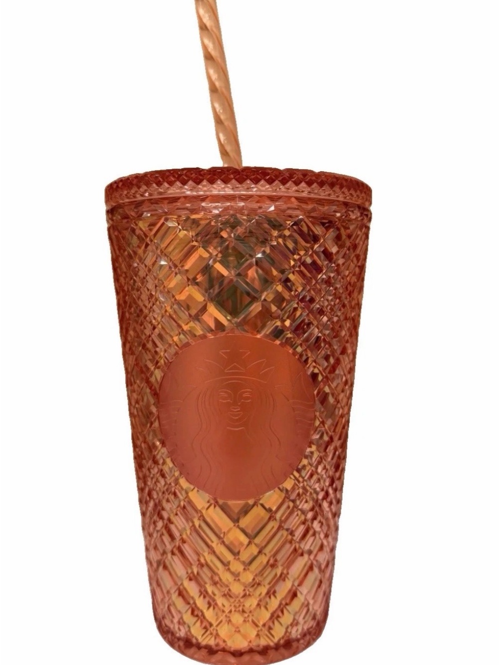Starbucks Amber-Orange Diamond Textured Tumbler with Straw